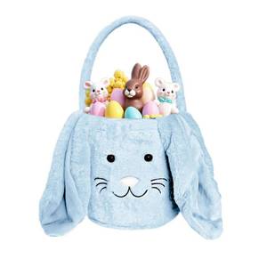lot 20072 image: Easter Bunny Basket for Kids, Fluffy Easter Egg Hunt Bag Soft Fabric, Cute Rabbit Tote Bags with Long Plush Ear Easter Tote Bags for Candy Gifts Storage (Blue)