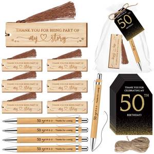 lot 20092 image: Sinload 25 Sets Birthday Favors for Guests 25 Thanks for Coming Bamboo Pens 25 Wooden Bookmarks 25 Cards with Organza Bag for Adult Birthday Wedding Anniversary Party Souvenir(50th)