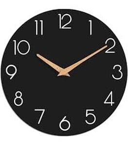 lot 3385 image: MOSEWA 8 Inch Modern Simple Wall Clock Black with Gold Numbers