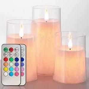 lot 3388 image: LED Flameless Candles with Remote Control Set of 3