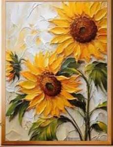 lot 3395 image: Sunflower Oil Painting on Canvas