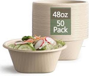 lot 4488 image: Homestockplus 32 Oz Deep Disposable Bowl, Paper Bowls Disposable Heavy Duty Compostable Bowls, Eco-friendly Sugarcane Bagasse Biodegradable Bowl for Soup, Salad, Dessert 50 Pack