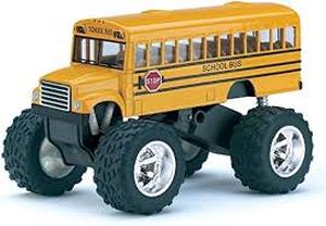 lot 4492 image: KinsFun 5 Monster School Bus Die Cast Metal Model, Pullback Action Toy Monster Truck