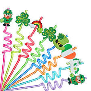 lot 4501 image: Ynaize 8Pcs St Patricks Day Decorations Straw, St. Patricks Day Decorations Accessories Shamrock Reusable Drinking Straws Crazy Straws Irish Decor Party Supplies-Green