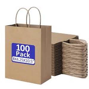 lot 5464 image: Brown Paper Shopping Bags with Handles - 100 Piece Set