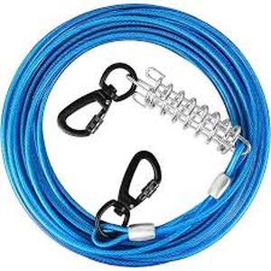 lot 6130 image: Blue Dog Tie-Out Cable with Clips approximately 25 to 30 ft