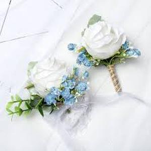 lot 6146 image: Artificial Flower Wedding Boutonnieres Blue and White
