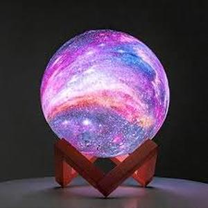 lot 11746 image: 3D Galaxy Night Light with Wooden Stand