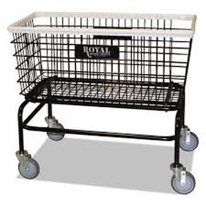 lot 11791 image: Black Laundry Basket with Wheels and Wire Frame