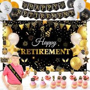 lot 12012 image: Happy Retirement Party Kit Ballon��s, Banner, Backdrop, Decorations Brand Unknown