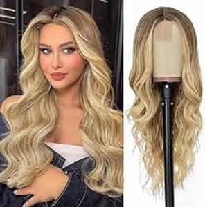 lot 14390 image: NAYOO Long Blonde Wavy Wig for Women 26 Inch Middle Part Curly Wavy Wig Natural Looking Synthetic Heat Resistant Fiber Wig for Daily Party Use (Natural Blonde)