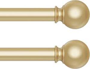 lot 19592 image: Brass Gold Curtain Rod Kit with Posts and Hardware