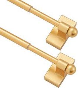 lot 19650 image: Brushed Gold Curtain Rod Set with Magnetic Brackets