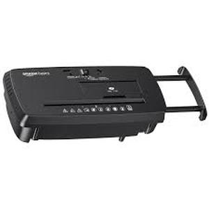 lot 19719 image: Amazon Basics 8-Sheet Strip Cut Portable Paper, CD, and Credit Card Shredder with Auto-Off, Overheat Protection, Compact Design, No Basket, Extendable Arm, Black