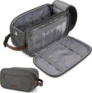 lot 20011 image: Gray Canvas Travel Toiletry Bag with Multiple Compartments