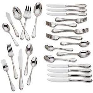 lot 20030 image: Stainless Steel Flatware Set with Decorative Border Pattern