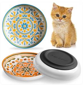 lot 11841 image: Kitwinney Non-Slip Cat Bowls, Ceramic Cat Food Bowl Set with Silicone Base, Cats Dishes, Cute Plates for Feeding Indoor Cats, Kitten, Small Dogs (Multi4, Shallow)