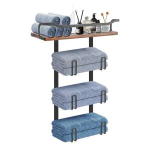 lot 1826 image: NearMoon Towel Rack with Wooden Shelf, All Metal Rustproof Towel Organizer Holder for Bathroom Storage, Wall Mounted (1 Pack, Matte Black)