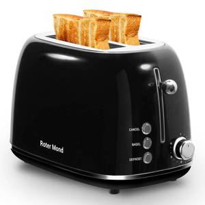 lot 1833 image: Roter Mond 2 Slice Toaster Retro Stainless Steel with Bagel, Cancel, and Defrost Functions, 6 Bread Shade Settings, Extra Wide Slots and Removable Crumb Tray, Black