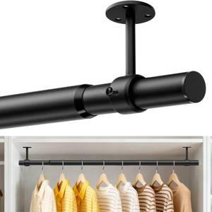 lot 1834 image: Supforce Closet Rods for Hanging Clothes, 17 to 28 Inches CeilingWall Mounted Stepless Adjustable Closet Hanging Rod, 1.3 Inch Heavy Duty Hanging Clothes Rod for Closet Wardrobe Laundry RV (Black)