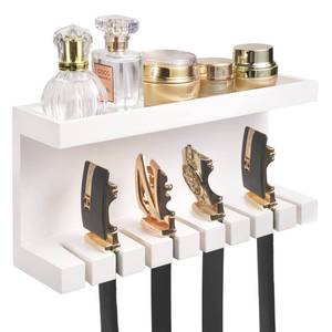 lot 1838 image: Yamahiko Belt Storage Organizer With Double Shelving Platform, Wall Mount Hanger Rack for Closet, Universal Holder for Men and Women, White
