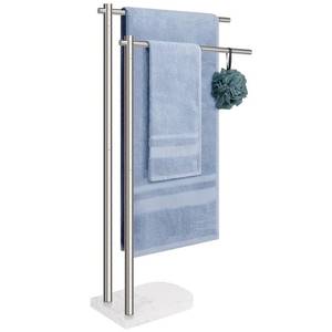 lot 1841 image: Livabber Standing Towel Rack, 304 Stainless Steel 2-Tier Towel Holder Stand with Marble Base, Modern Stylish Tall Shower Towel Bar for Bathroom Accessories, Pool��Brushed Nickel��