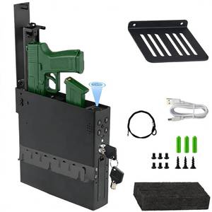 Car Gun safe with Fingerprint, Keypad Lock, Key, Biometric Gun safe for carï¼Auto Pop-Up Biometric Pistol Safe for Car, Bedside,Truck Drawer Nightstand