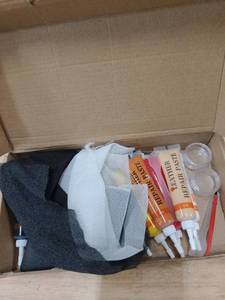 lot 2308 image: Plfawu 21Pcs Leather & Vinyl Repair Kit  Repairs Tears, Holes, Scratches & Peeling on Furniture, Car Seats & Jackets  Fast Application, Mixable Colors, All Leather Types