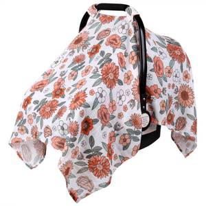 lot 2372 image: Rquite Infant Car Seat Cover for Babies Girls, 100% Muslin Cotton Carseat Canopy, Breathable Stroller Sun Shade, Baby Shower Gift & Newborn Essentials, Universal Fit Summer & Hot Weather (Floral)