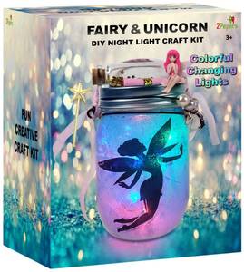 lot 2374 image: Make Your Own Unicorn & Fairy Lantern Jar Night light Arts and Crafts for Kids, Best Birthday Gifts for Girls Ages 3 4 5 6 7 8 9 10 11 12 Years old, DIY Unicorn Gift & Fairy Craft Kit for Little Girls