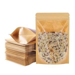 lot 2376 image: 100 PCS Stand Up Pouches, 4 x 6 inch Kraft Paper Food Bags with Clear Window, Reusable Zipper Food Storage Bags Resealable Pouches for Foods, Coffee Beans, Snacks