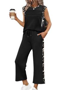 lot 2381 image: Summer Outfits for Women 2026 Matching Sets Clothing Holiday Luxury Outfits Pjs Two Piece Vacation Business Casual Cozy Athletic Athleisure Spring Conjuntos De 2 Piezas Para Mujer Leopard Black L