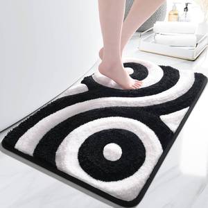 lot 2383 image: QJHOMO Black and White Cute Bathroom Rugs Non Slip Bath Mat Modern Aesthetic Bathroom Decor, Geometric Striped Bath Rug Fluffy Floor Mats, Thick Microfiber Carpet Machine Washable (20x32 inch)