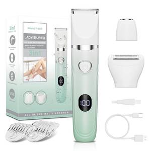 lot 2384 image: RUIBO Bikini Trimmer for Women, 3-in-1 Painless Electric Razors for Silk Skin, WetDry Body Hair Shaver for Face Nose Eyebrow Arms Armpit Legs Pubic Area, IPX7 Waterproof, Ceramic Blade