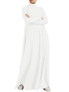 lot 2396 image: WSPLYSPJY Women Girls High Neck Long Sleeve Abaya Muslim Dress Solid Color Prayer Clothes Islamic Robe White L