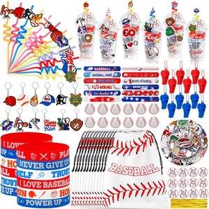 lot 3469 image: 170 Pcs Baseball Party Favors Party Supplies Contains Baseball Goodie Bags Cups Straw Stickers Foam Baseballs Bracelets Keychains Thank You Tags - Ideal Baseball Birthday Party Supplies for Team
