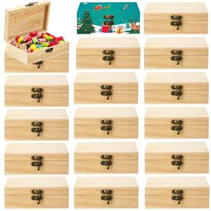 lot 3470 image: Tuanse 12 Pcs Unfinished Wooden Box with Hinged Lid Wood Small Craft Unpainted Jewelry Keepsake Rectangle Treasure Gift Storage Box for DIY Craft Home Storage Art Project, 6 x 4 x 2 Inch