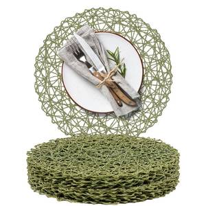 lot 3472 image: AHHFSMEI Paper Braided Round Placemats Set of 12 Natural Non-Slip Heat Resistant Table Mats for Dining Tables Woven Indoor & Outdoor Place mats(Green,12)