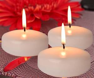 lot 3480 image: 3inch White Floating Candles, 36PACK 13-15Hours Unscented Dripless Wax for Cylinder Vases, Centerpieces at Wedding, Birthday,Party, Pool, Holiday (36PACK, White)