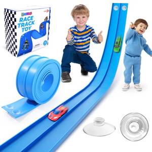 lot 3486 image: Flexible Race Track Toys for Kids 15 Ft Flex Race Car Ramp Track with Suction Cups - Rolls Up Portable DIY Racetrack Compatible with Diecast 164th Cars Model - Birthday Gifts for Boys Girls Ages 3