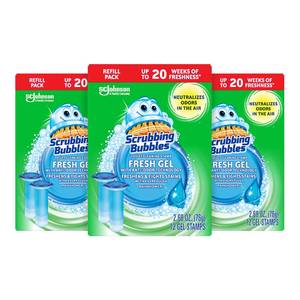 lot 3492 image: Scrubbing Bubbles Fresh Gel Toilet Bowl Cleaning Stamps Refills, Helps Keep Toilet Clean and Helps Prevent Limescale & Rings, Rainshower Scent, 12 Stamps (Pack of 3)