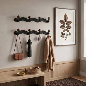 lot 4109 image: Frienda 2 Pack Wavy Coat Rack Wall Mount, 15.3 Inch Metal Wood Coat Hooks Hanger with 4 Hooks, Entryway Hanging for Bathrooms Wall Towel Hat Bag Purse Rack Key Holder(Black,Dark Brown)