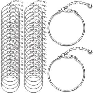 lot 6396 image: Hicarer 27 Pieces Snake Charm Bracelet Chain Adjustable Charm Bracelet Chain with Heart Shape Extender Copper DIY for Women Jewelry Making(6.3 Inch,Silver)