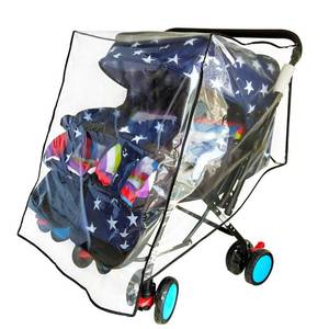 lot 6398 image: Weather Shield for Double Stroller Raincoat Universal Size Side by Side Baby Umbrella Stroller Rain Cover Scooter Twin Wind Shield Waterproof Jogger City