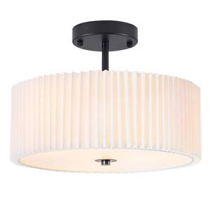 lot 6406 image: Bargeni Semi Flush Mount Ceiling Light,12.5 inch Ceiling Light Fixture,Black Flush Mount Light Fixture with Pleated Fabric Drum Shade,Light Fixtures Ceiling Mount for Bedroom,Living Room,Hallway