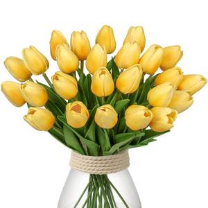 lot 6408 image: 24 Pcs Yellow Tulips Artificial Flowers Real Touch Fake Tulips Fake Flowers for Mothers Day 13.5 Faux Tulips Faux Flowers Bulk Artificial Tulips Flowers for Vase Centerpieces Home Wedding Bouquet