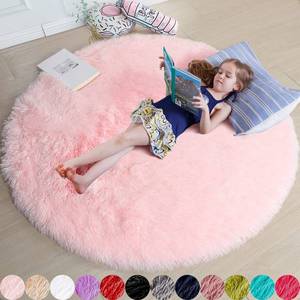 lot 6409 image: Amdrebio Light Pink Round Circle Rug 4Ft for Girls Bedroom, Fluffy Cute Area Rugs for Kids Room Decor Aesthetic, Kawaii Shag Fuzzy Fur Carpet for Nursery, Preppy Dorm, Classroom, Playroom, Teen, Baby