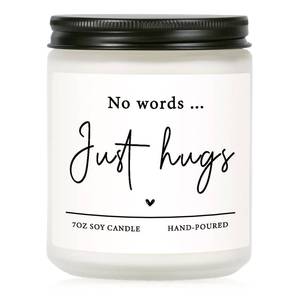 lot 6411 image: Shqiueos Sympathy Gifts for Loss of Loved One-No Words Just Hugs Lavender Scented Candle, Bereavement Gift Idea, Memorial, Grief, Thinking of You, Get Well, Comfort Condolence Gift (White) box wet from another open box of car scent freshener
