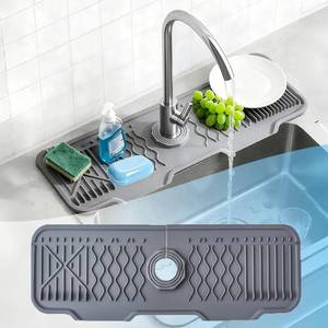 lot 6413 image: 16.9 Longer Silicone Faucet Mat for Kitchen Sink, Water Draining Mat Kitchen Sink Faucet Mat Splash Guard Kitchens Sink Water Splash Guard Behind Faucet Draining Mat for Kitchens and Bathroom Gray