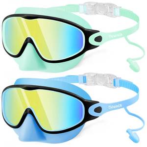 lot 6418 image: Vvinca Kids Swim Goggles 2 Pack with Nose Cover and Attached Earplugs, Wide View Anti-FogUV Swimming Goggles for Age 3-12 Boys Girls, No Leak Pool Water Clear Swimming Goggle for Youth Toddler
